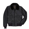Front view of Cockpit USA Men's Submariner G-1 Leather Flight Jacket in black with flap pockets and mouton collar made in USA