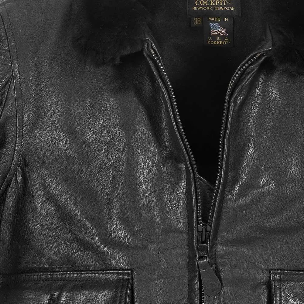 Zip, collar, and button-flap pocket