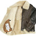 Interior view of The General B-3 bomber jacket showing thick shearling lining and vintage-style label