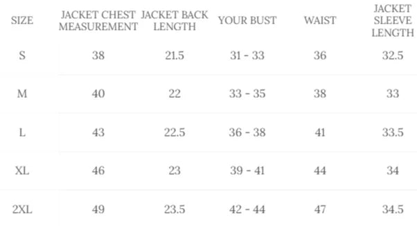 Cockpit USA Women's B-15 Bomber Jacket size chart