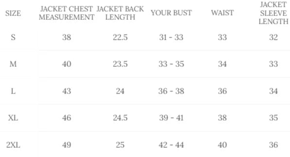 Cockpit USA Womens Amelia Jacket in Burgundy — size chart