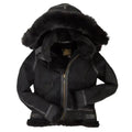 Cockpit USA Women's Hooded B-3 Sheepskin Bomber Jacket (Black,Tan or Brown)