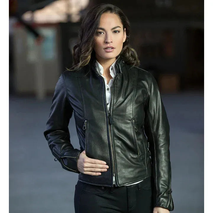 Cockpit USA Women's Cafe Racer Leather Motocross Jacket