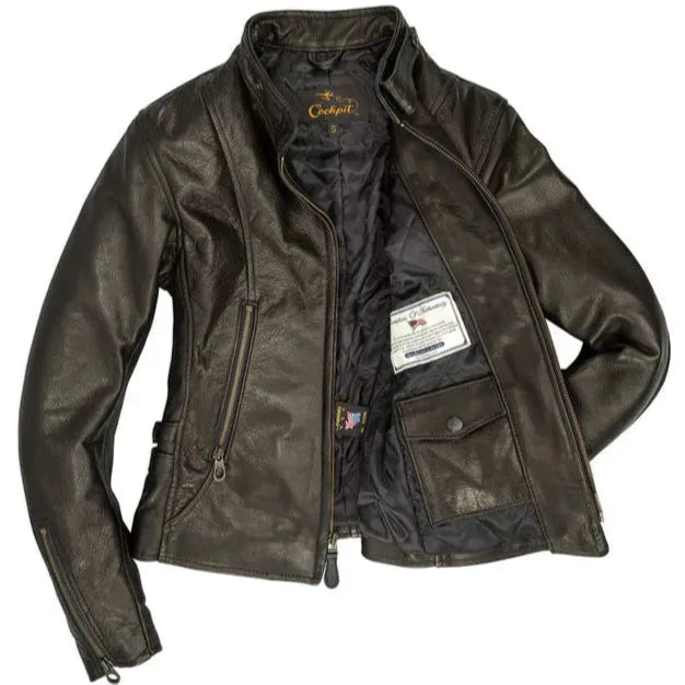 Cockpit USA Women's Cafe Racer Leather Motocross Jacket