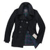 Front and open view of the Cockpit USA Women's Navy Peacoat showcasing interior plaid lining and tag.