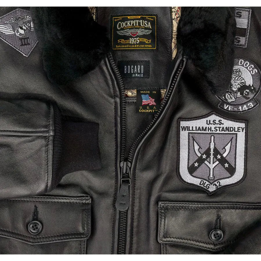 Grey embroidery on black lambskin
