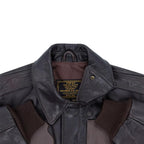 Detailed view of the collar and nameplate on the Cockpit USA A-2 Jacket.