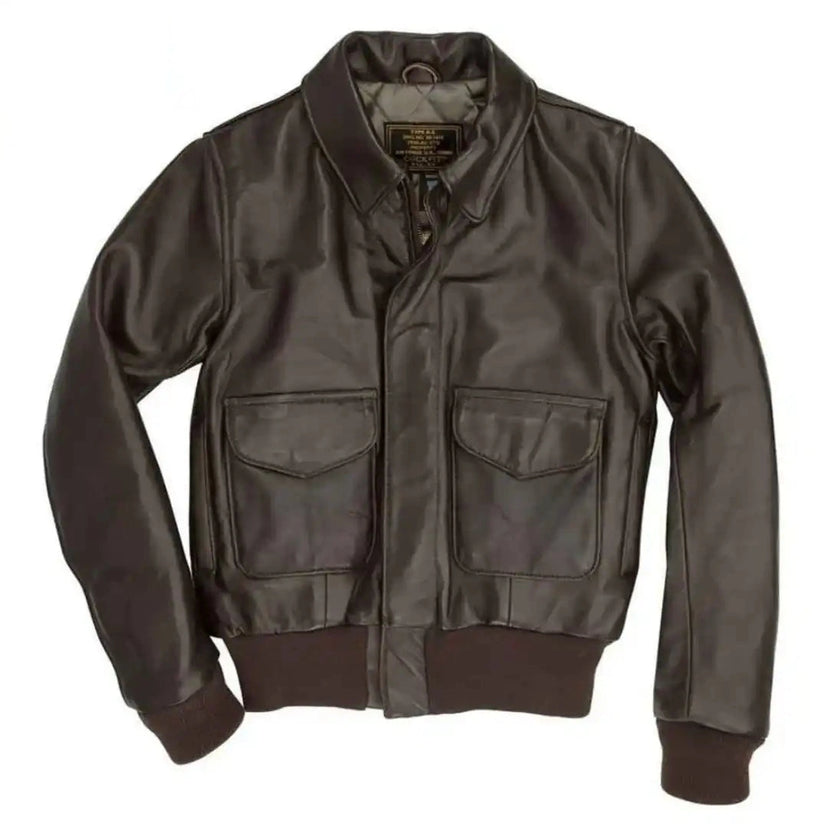 Cockpit USA Women's WASP A-2 Flight Jacket in brown lambskin shown from the front made in USA