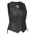 Main product view of women's leather motorcycle vest, with brand detailing visible