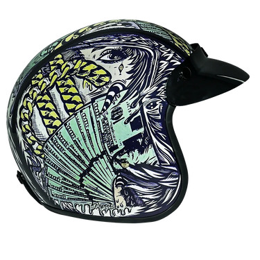 Daytona Cruiser Open Face Motorcycle Helmet Visor & Graphics Money, a cruiser - graphics — view 3 of 12