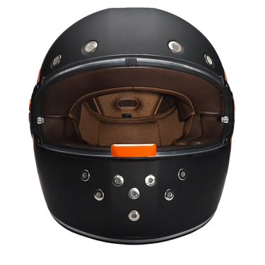 Daytona Retro Full Face Motorcycle Helmet: Vintage Style Dull Black Orange Accents in black — view 4 of 10