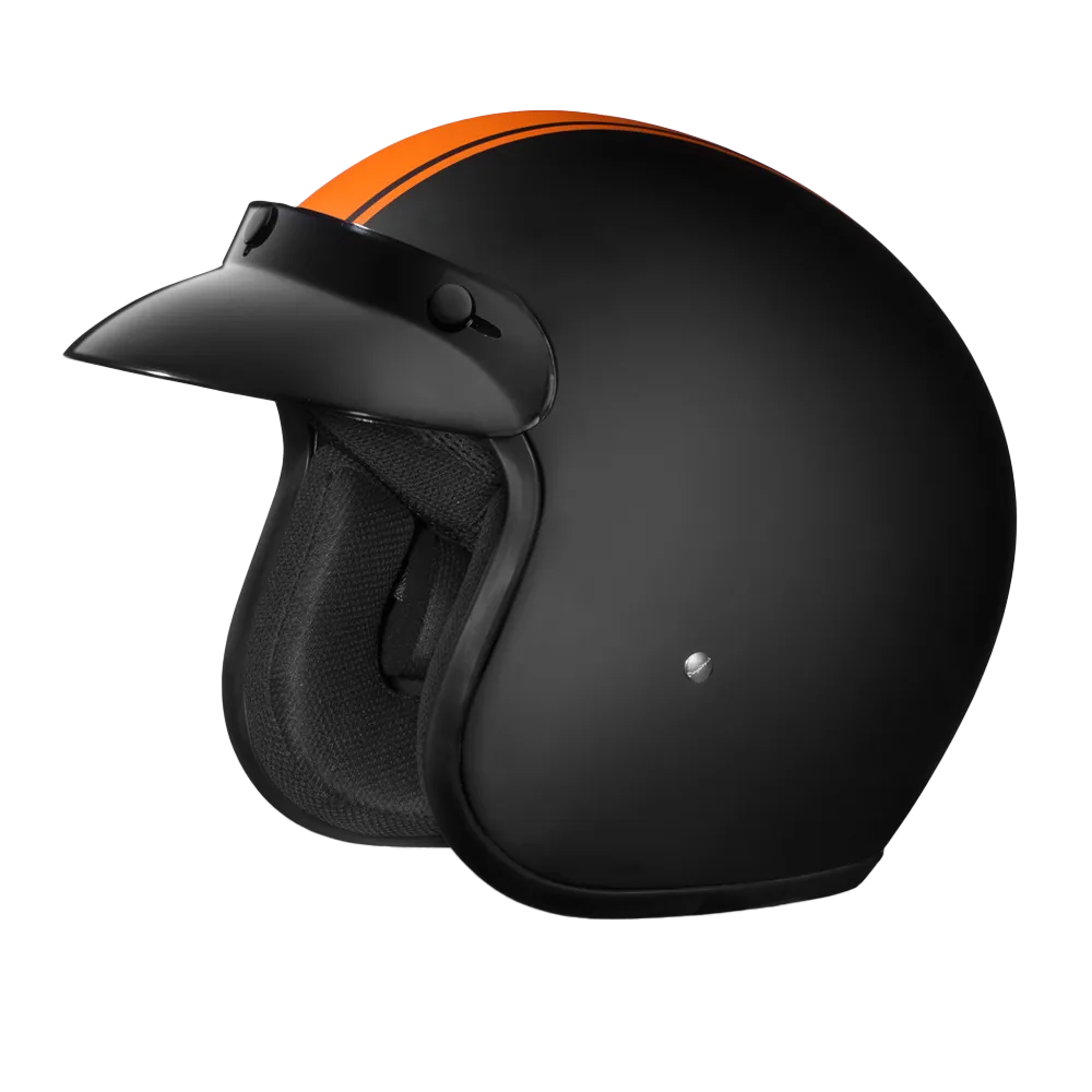 Daytona Cruiser Open Face Motorcycle Helmet - Visor & Graphics - Orange Pin Stripe | DOT Approved
