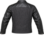 Roughneck denim and leather motorcycle jacket – back view