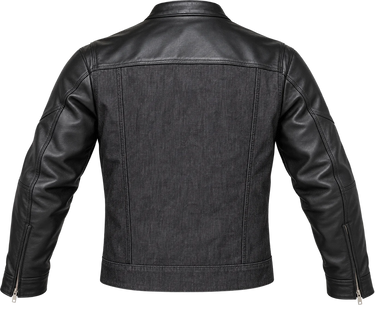 Roughneck denim and leather motorcycle jacket – back view