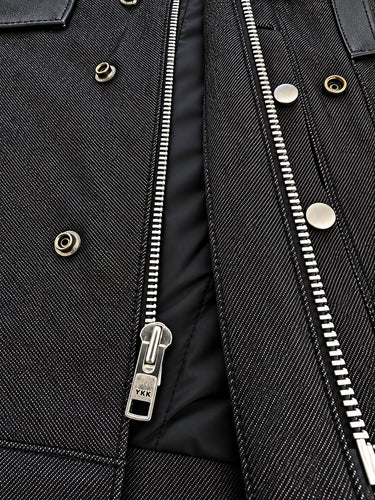Roughneck jacket – full-length front zipper with snap placket and antique silver hardware