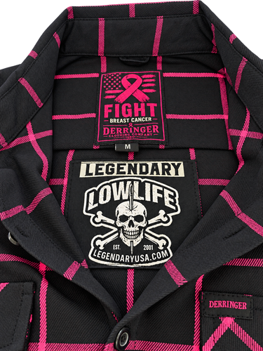 Derringer x LowLife Breast Cancer Plaid Flannel Riding Shirt - Black/Pink
