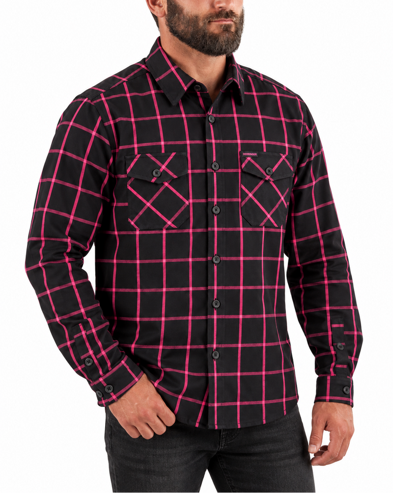 Derringer x LowLife Breast Cancer Plaid Flannel Riding Shirt - Black/Pink