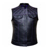 Front-facing view of women's diamond stitch purple motorcycle vest, with brand detailing visible