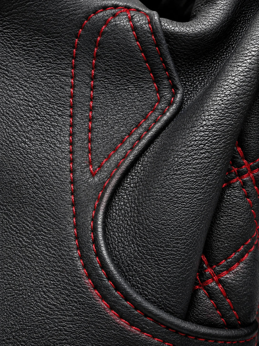 Close-up of the stitching and construction on the Red Double-Diamond Touchscreen Gloves made in USA — view 3 of 5