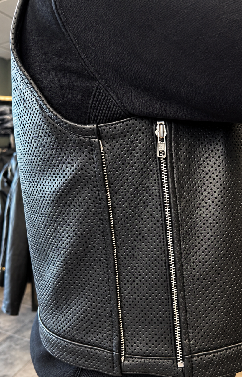 LowLife ‘Expander’ Cropped Perforated Leather Vest w/ 6" Zipper Side Extensions