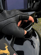 Fingerless Deerskin Gloves in black deerskin made in USA, a motorcycle glove