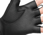 White Fingerless Ventilated Gloves shown worn to show fit and styling made in USA