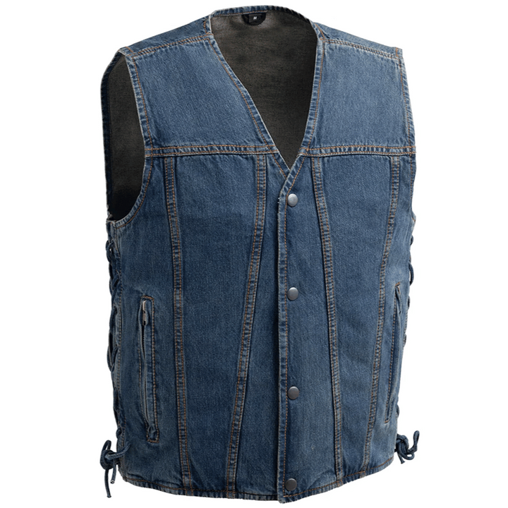 First Mfg Gambler Men's Motorcycle Denim Vest - Legendary USA