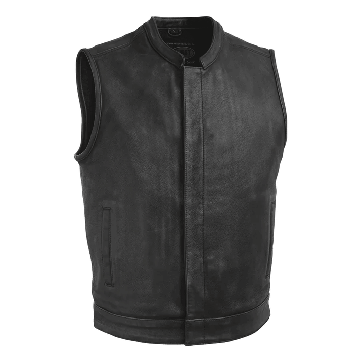 First Mfg Top Rocker Black Men's Motorcycle Leather Vest - Legendary USA