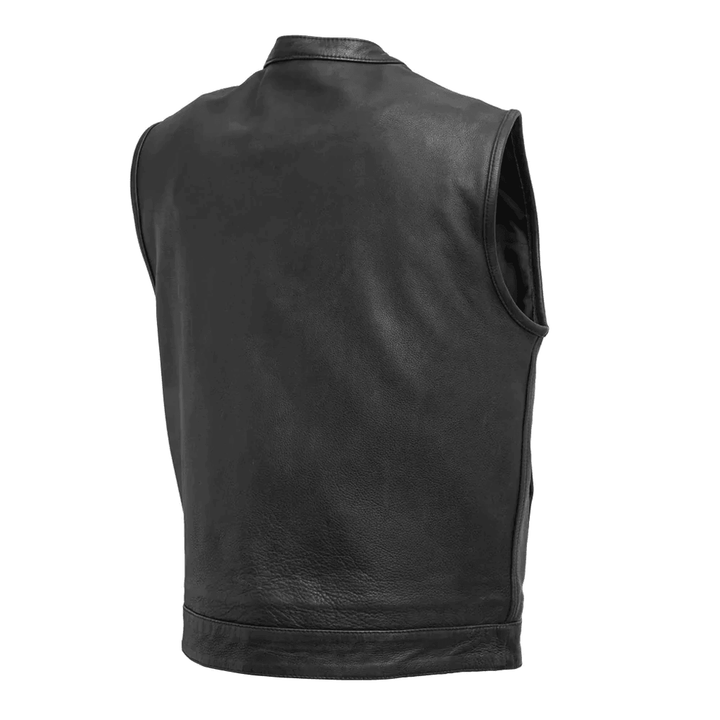 First Mfg Top Rocker Black Men's Motorcycle Leather Vest - Legendary USA