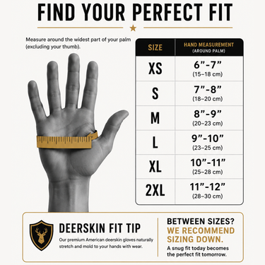 Glove size guide for Legendary Spitfire Black/Red Deerskin Short Wrist Touchscreen Motorcycle Gloves — measure around the widest part of your hand to find your size