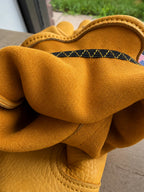 Interior lining of the Gold Short Wrist Cuff Deerskin Gloves showing the pockets and finish made in USA