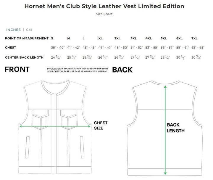 Hornet Men's Club Style Leather Vest - Available in 3 Colors - Legendary USA