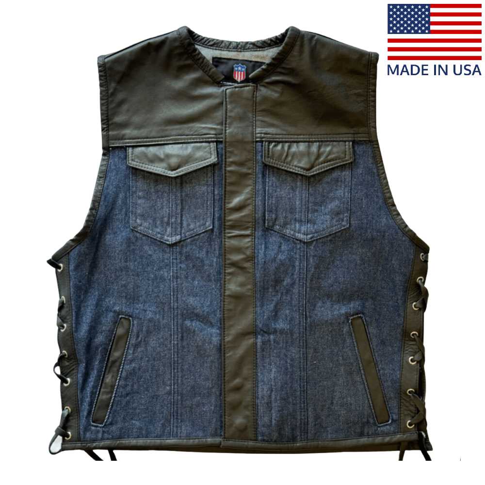 Blue denim cheap biker vest