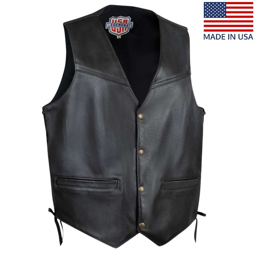 Legendary Peacekeeper Mens Leather Motorcycle Vintaged Vest w/Gun Pockets