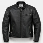 Black leather jacket with zippers on a white background