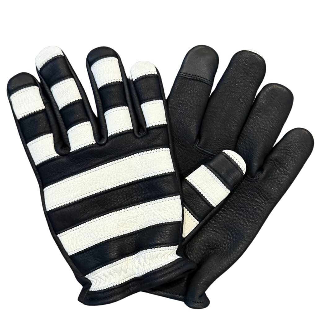 Legendary 'Jail Break' Black/White Deerskin Short Wrist Touchscreen Motorcycle Gloves