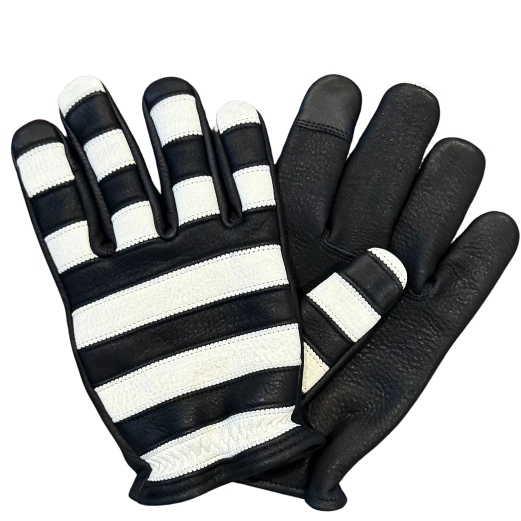 Jail Break Black/White Gloves in black deerskin made in USA, a motorcycle glove