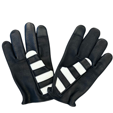 Legendary 'Jail Break' Black/White Deerskin Short Wrist Touchscreen Motorcycle Gloves