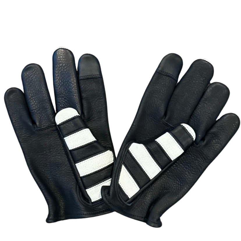 Jail Break Black/White Gloves in black deerskin made in USA, a motorcycle glove — view 3 of 4
