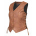 Front-facing view of Leah - Ladies Brown Leather Vest, shown on plain studio background