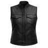 Front view featuring Lynda women's club style motorcycle vest, with brand detailing visible