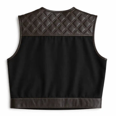 Legacy of Legends 'Cowboy' Black Twill Denim & Dark Chocolate Diamond Stitch Cropped Motorcycle Vest
