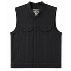 Legendary 'Nightshift' Black Denim Vest front view showing the black cotton design made in USA