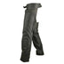 View of Legendary Bad Ass Leather Motorcycle Chaps in brown from side angle showing full leg coverage and snap closures, Made in USA