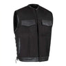 Legendary Black Jack men's lightweight Cordura motorcycle vest front view with snap closure, made in USA