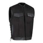 Legendary Black Jack men's lightweight Cordura motorcycle vest front view with snap closure, made in USA
