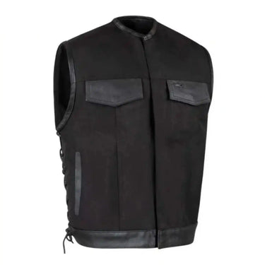 Legendary Black Jack men's lightweight Cordura motorcycle vest front view with snap closure, made in USA