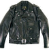 Flat front view of the Legendary Black Stallion leather motorcycle jacket showing pocket and zipper details