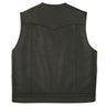 Back view of Legendary Brotherhood leather motorcycle vest with clean panel design and western yoke, Made in USA