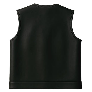 Back view of Legendary Classic NCP Fitted Leather Motorcycle Vest with smooth black leather, made in USA